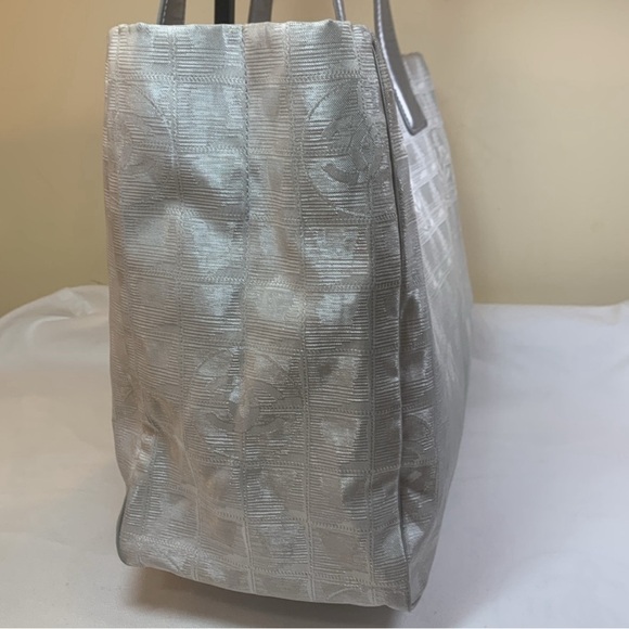 Chanel Rare Silver Travel Line Fabric Tote with Silver Leather Handles - Picture 8 of 17